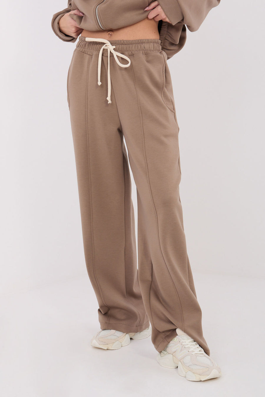Factory Price Dark Beige Wide Leg High Waisted Joggers