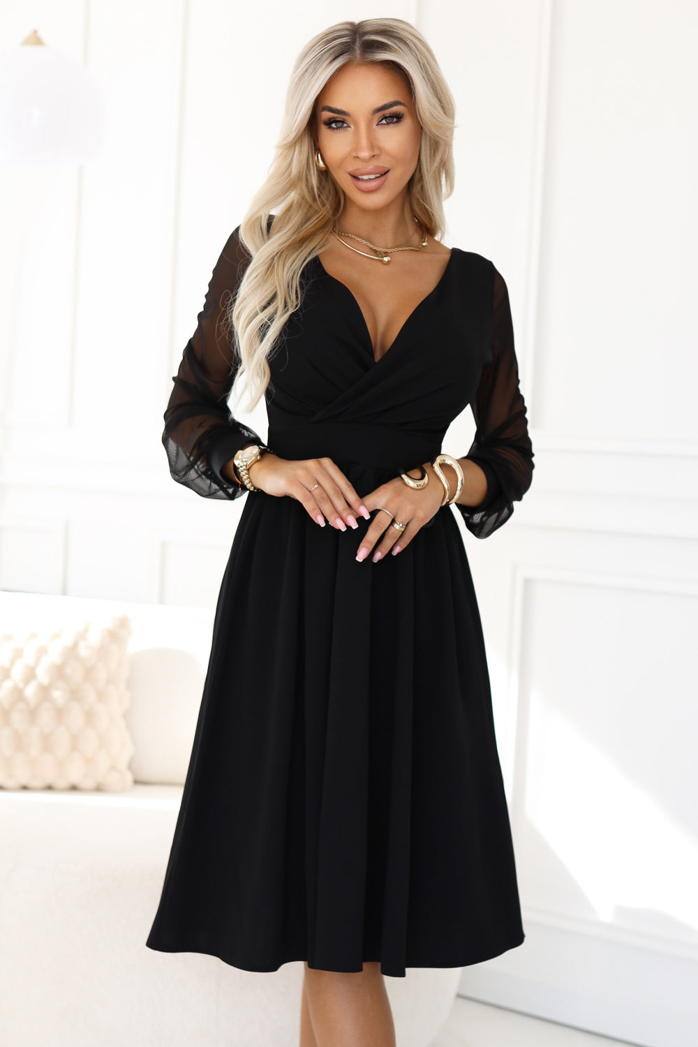Numoco Black Midi Mesh Evening Dress