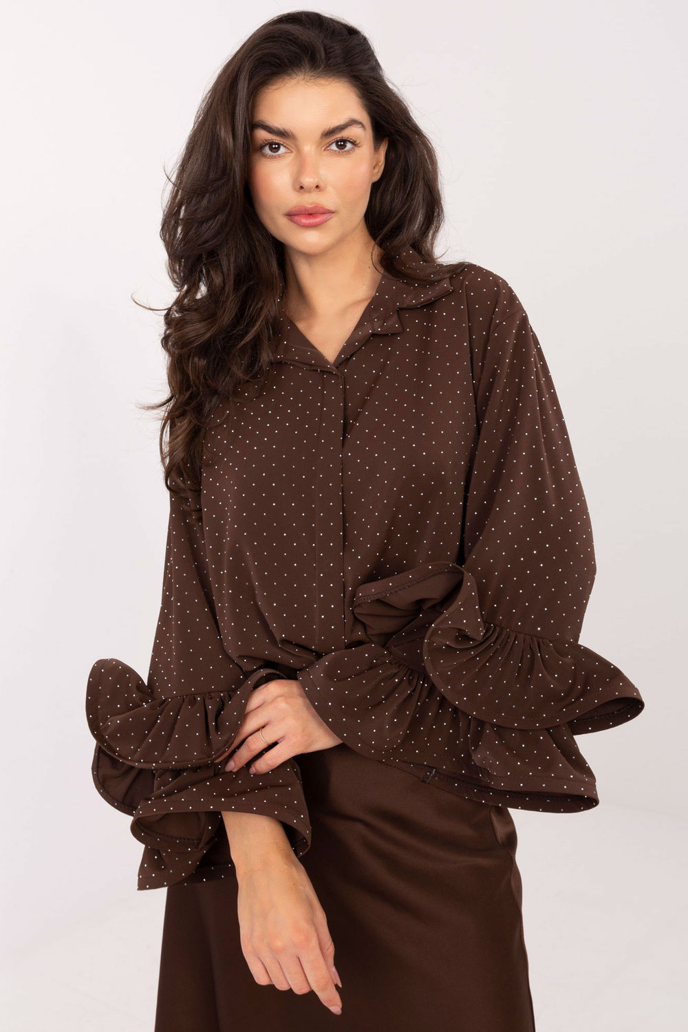 Italy Moda Brown Cotton Long Sleeve Top