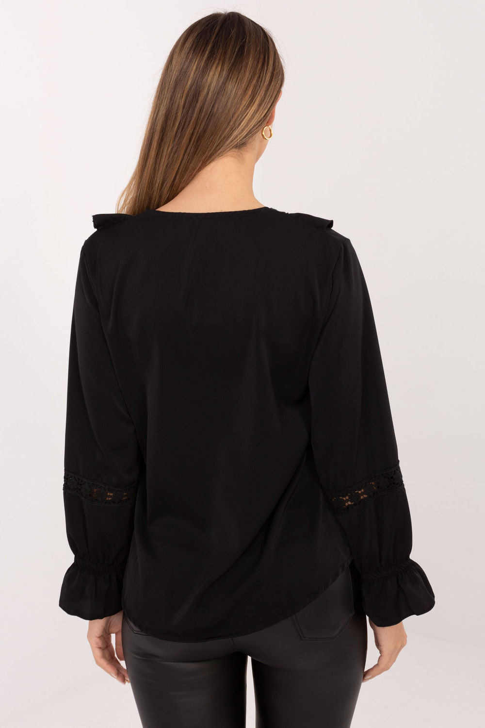 Italy Moda Black Lace V-Neck Blouse - view 3