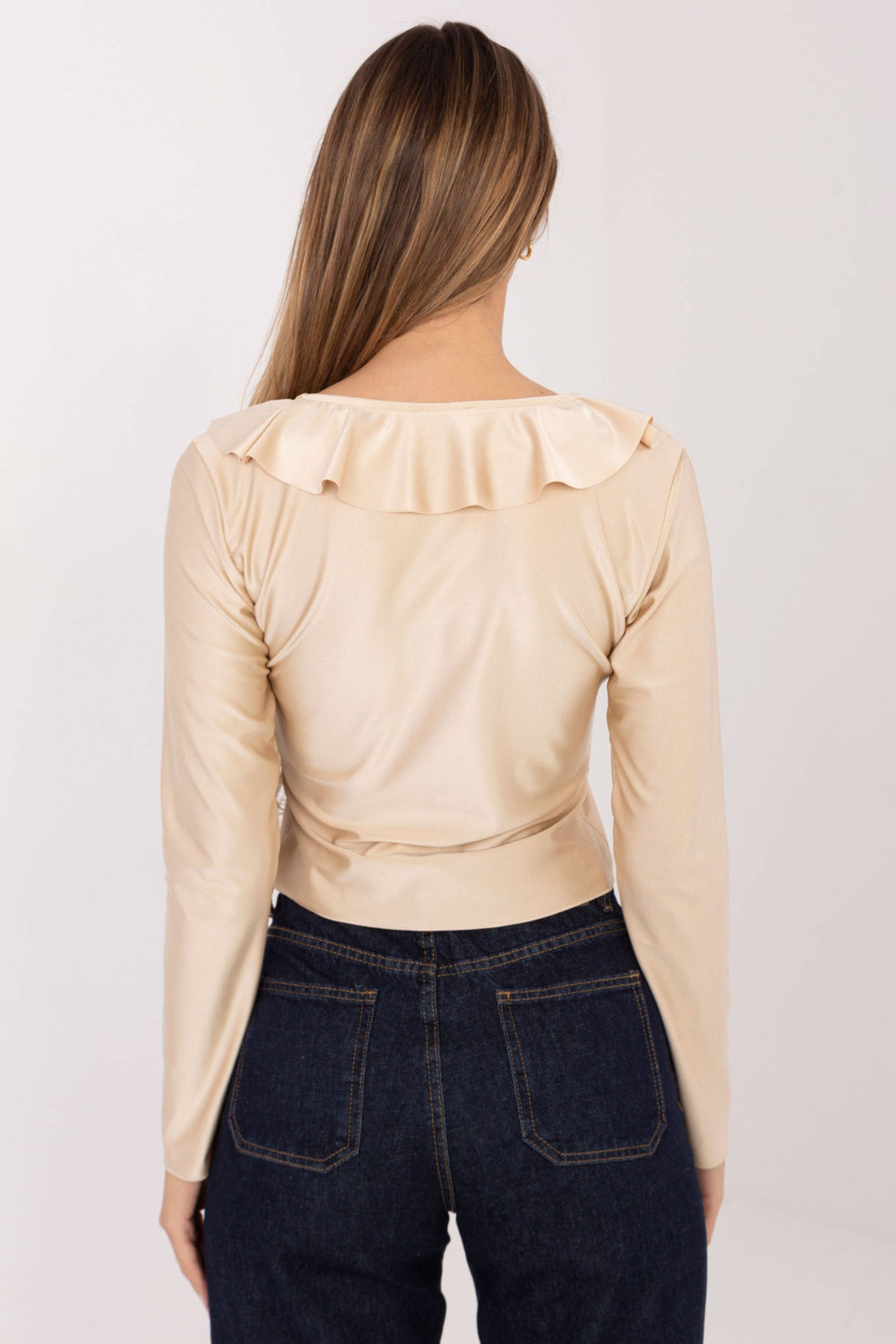 Italy Moda Beige Draped Long Sleeve Blouse - view 3
