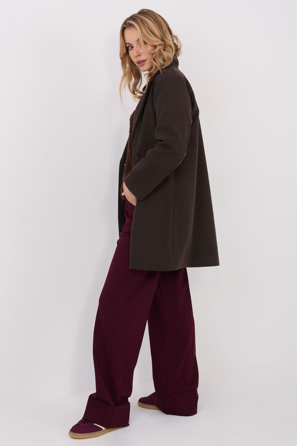Italy Moda Dark Brown Long Sleeve Coat - view 2
