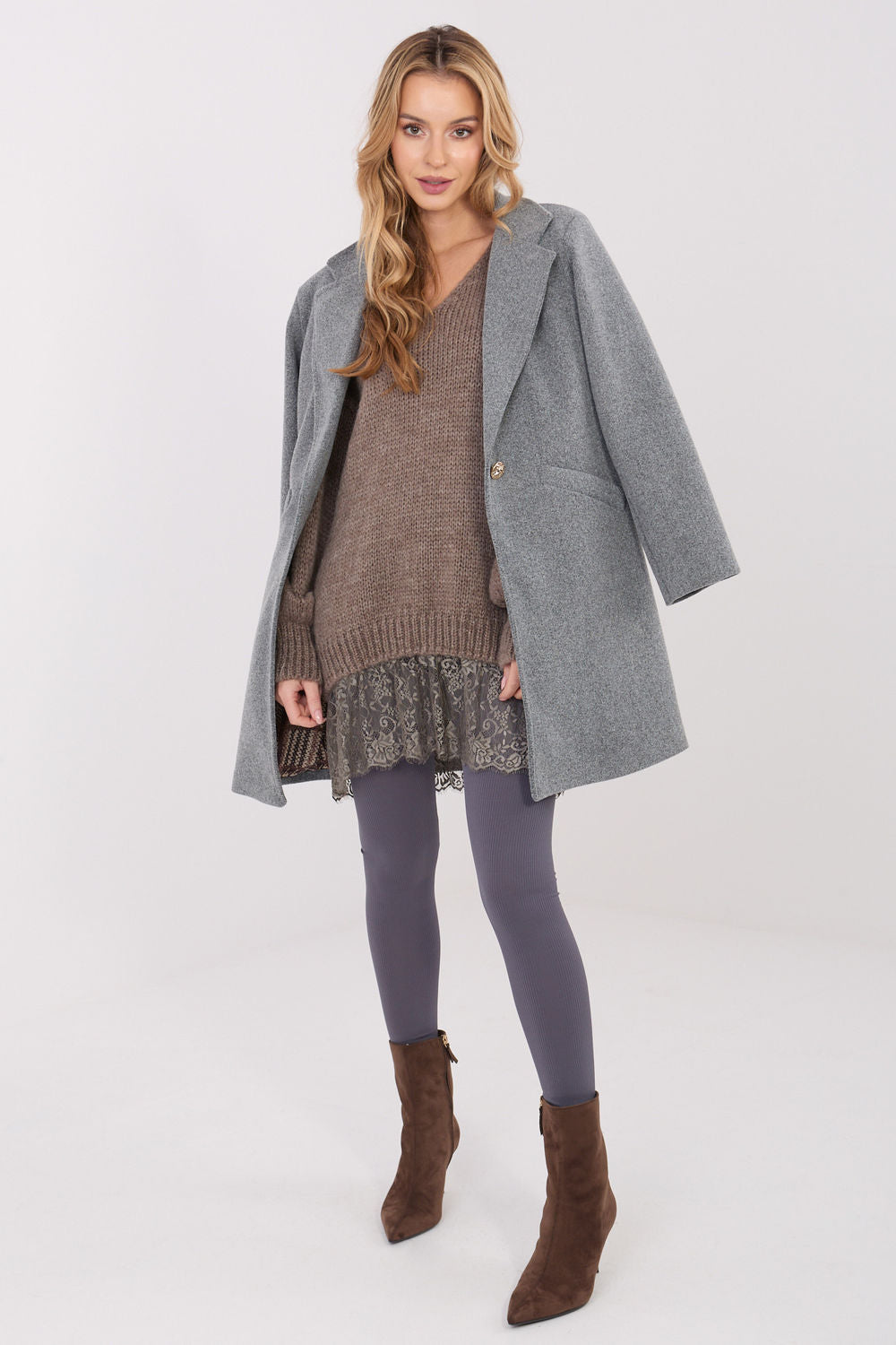 Italy Moda Dark Grey Long Sleeve Coat - view 2