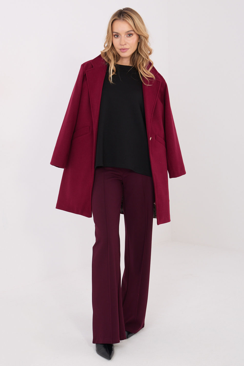 Italy Moda Burgundy Long Sleeve Coat - view 2