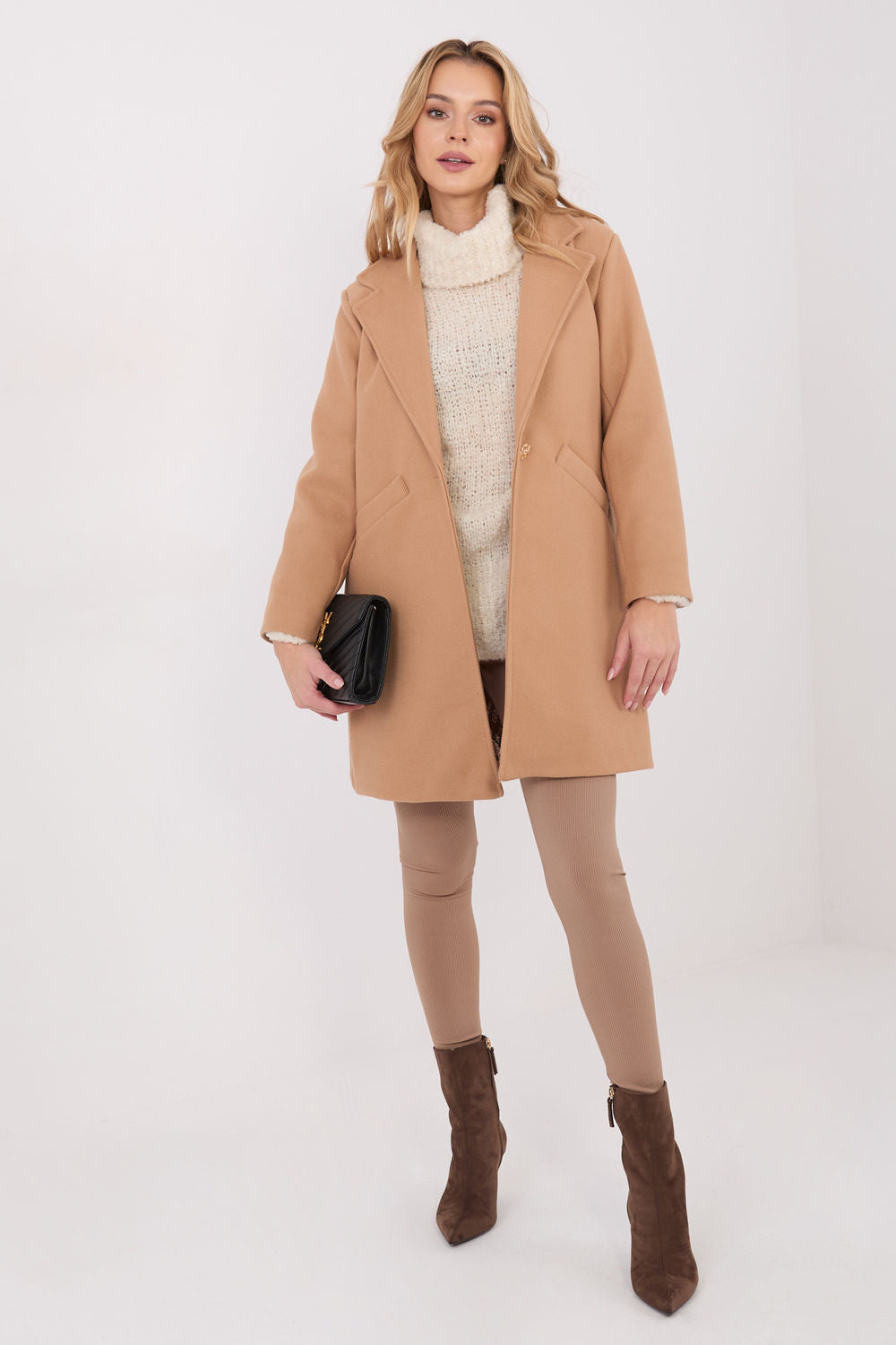 Italy Moda Camel Long Sleeve Coat