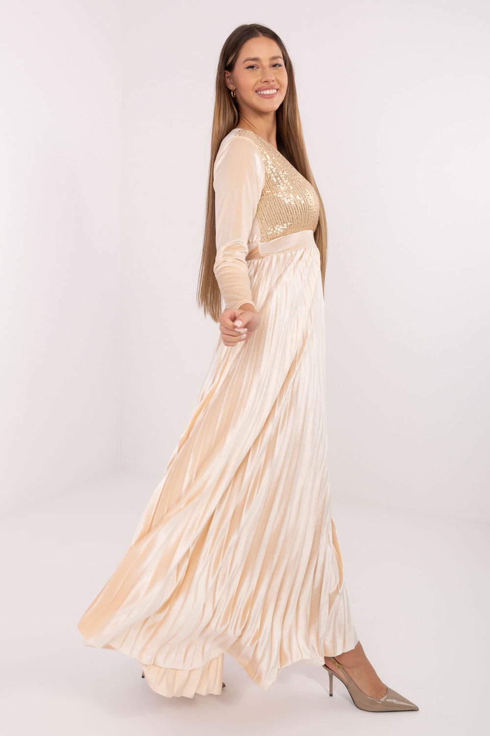 Italy Moda Light Beige Sequin Wrap Maxi Dress - view 2