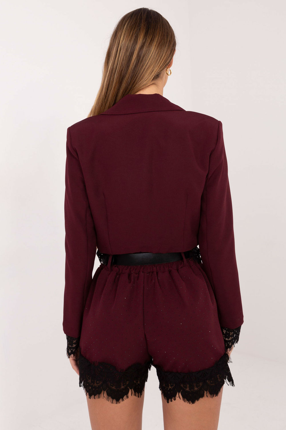 Italy Moda Burgundy Lace Wide Leg Shorts - view 3