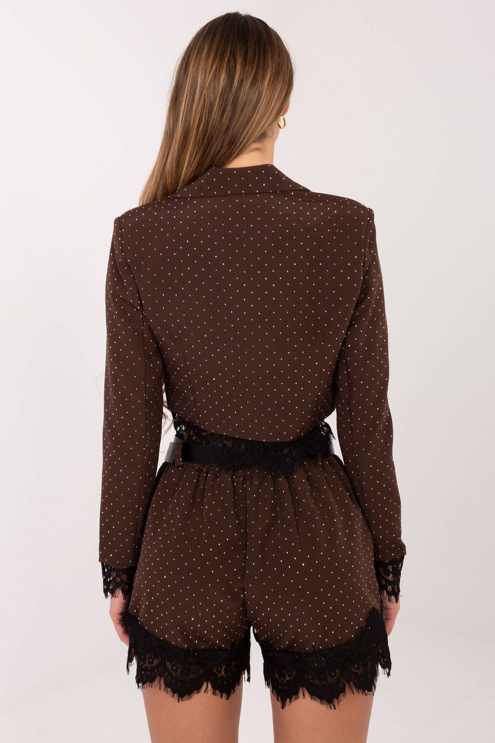 Italy Moda Dark Brown Lace Wide Leg Shorts - view 3