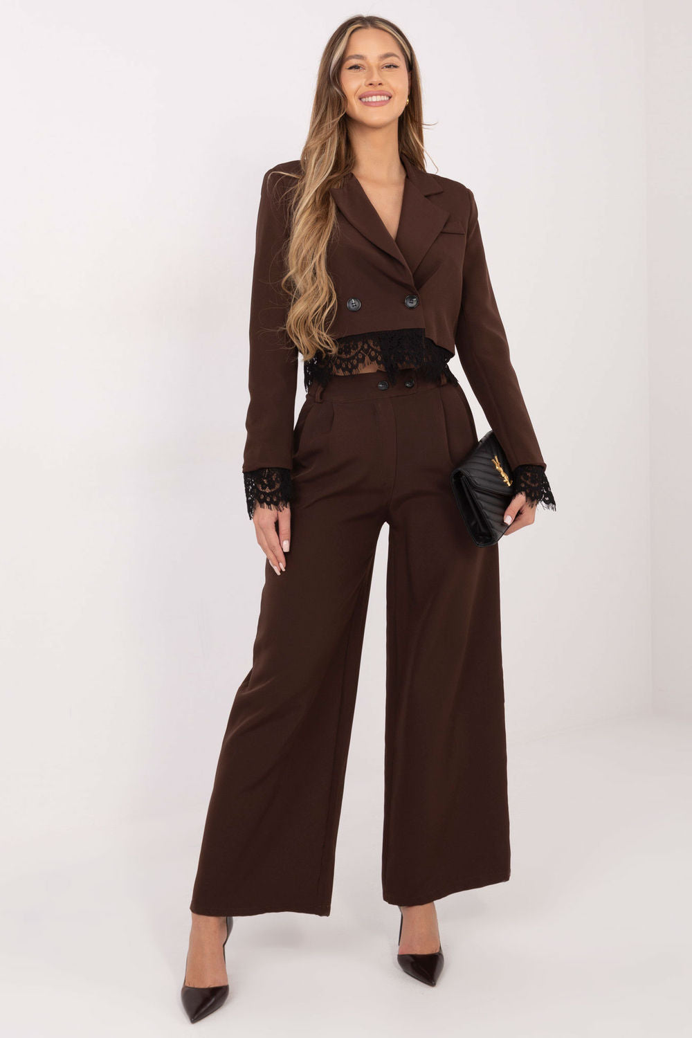 Italy Moda Brown Lace Long Sleeve Jacket - view 2