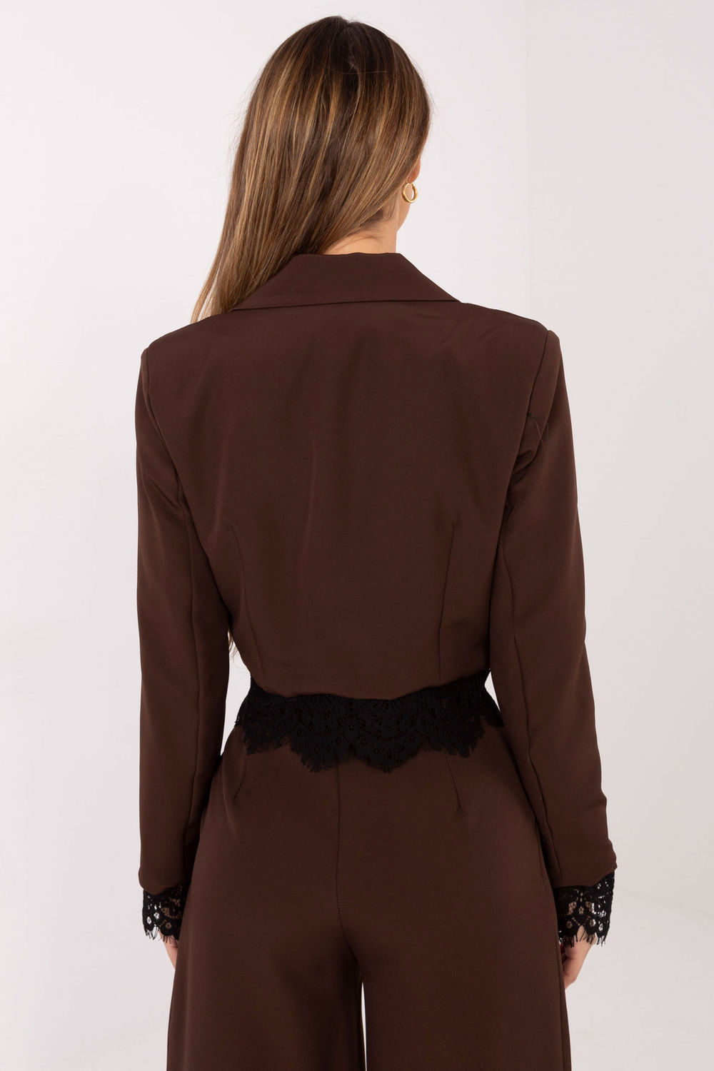Italy Moda Brown Lace Long Sleeve Jacket - view 3