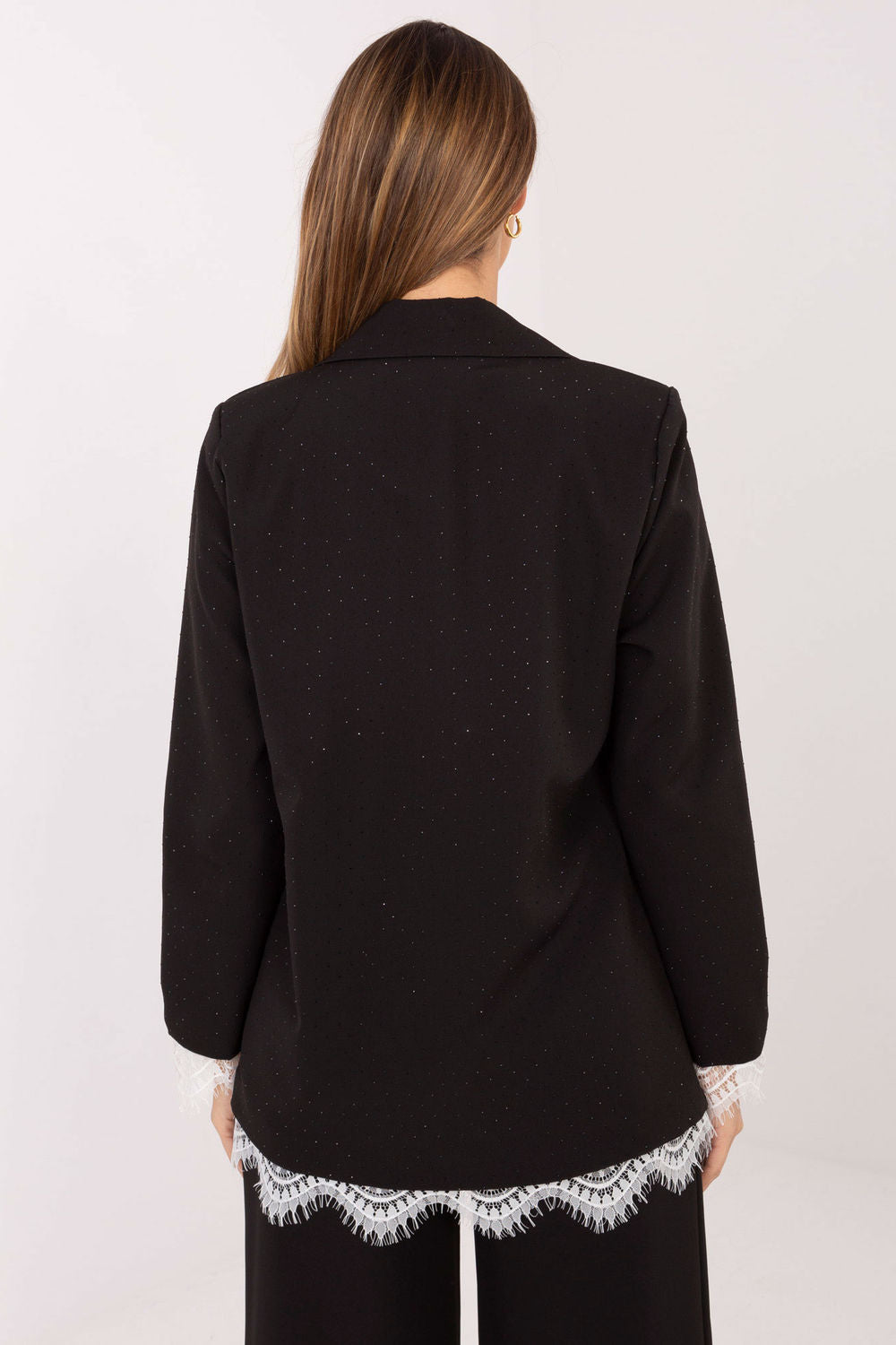 Italy Moda Black Button Front Lace Long Sleeve Jacket - view 3