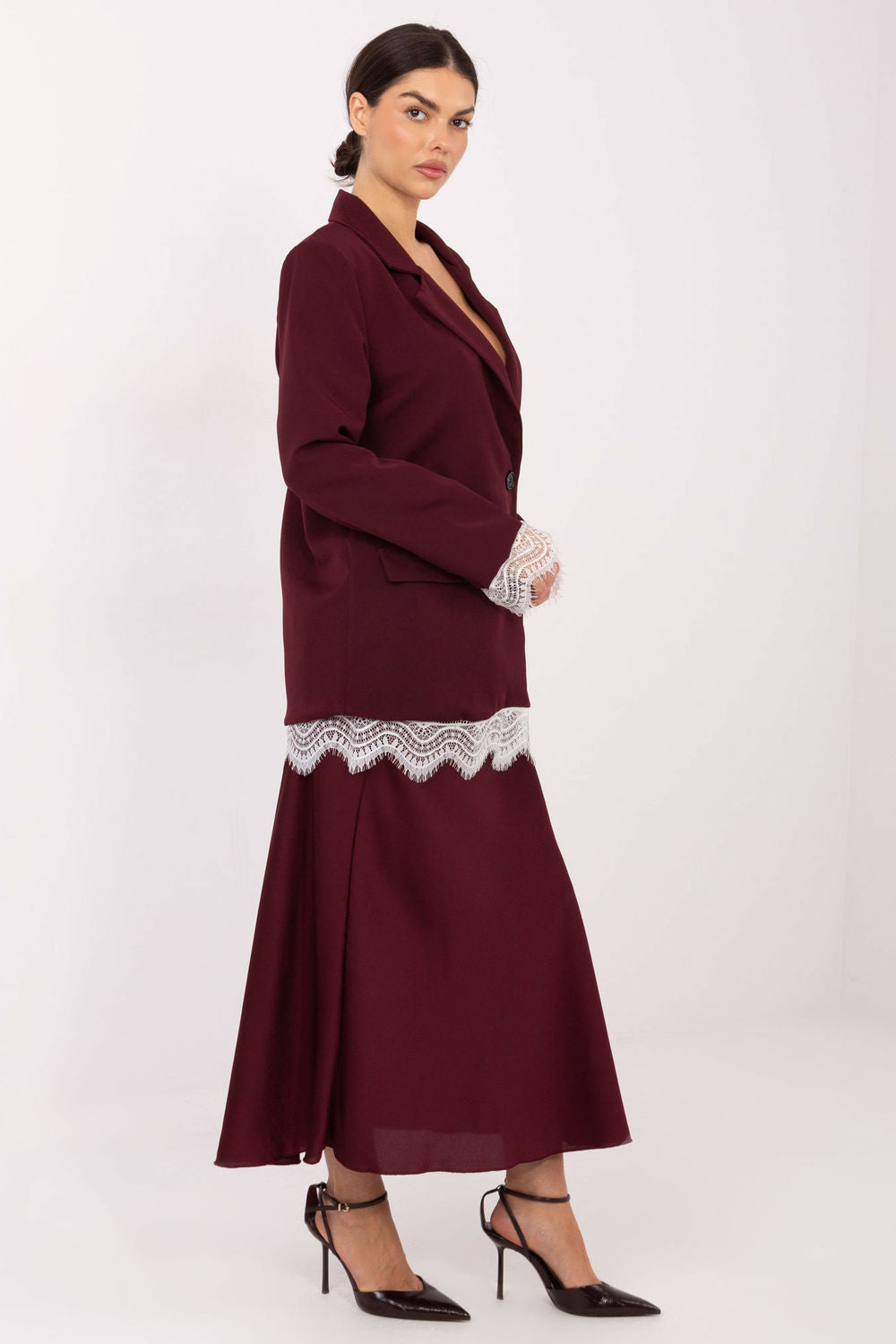Italy Moda Burgundy Lace Long Sleeve Jacket - view 2