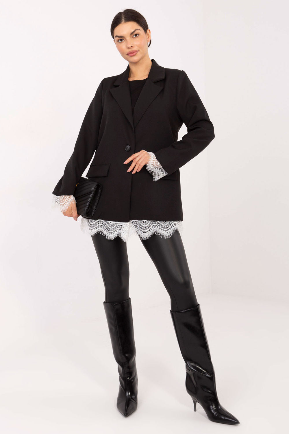 Italy Moda Black Polyester Lace Long Sleeve Jacket