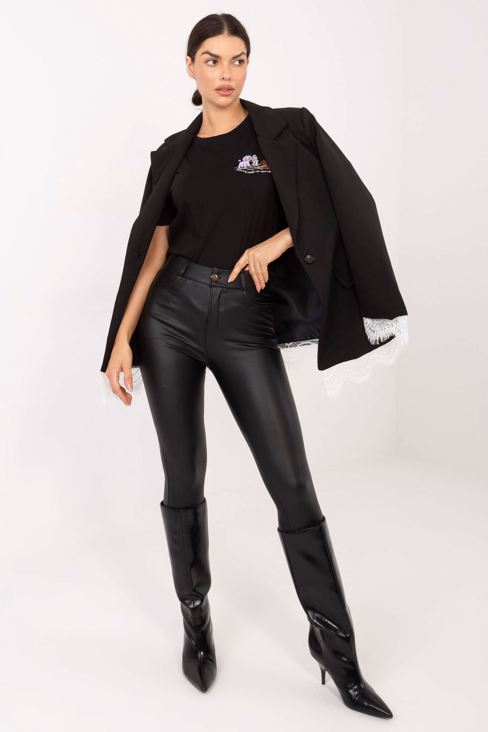Italy Moda Black Polyester Lace Long Sleeve Jacket - view 2
