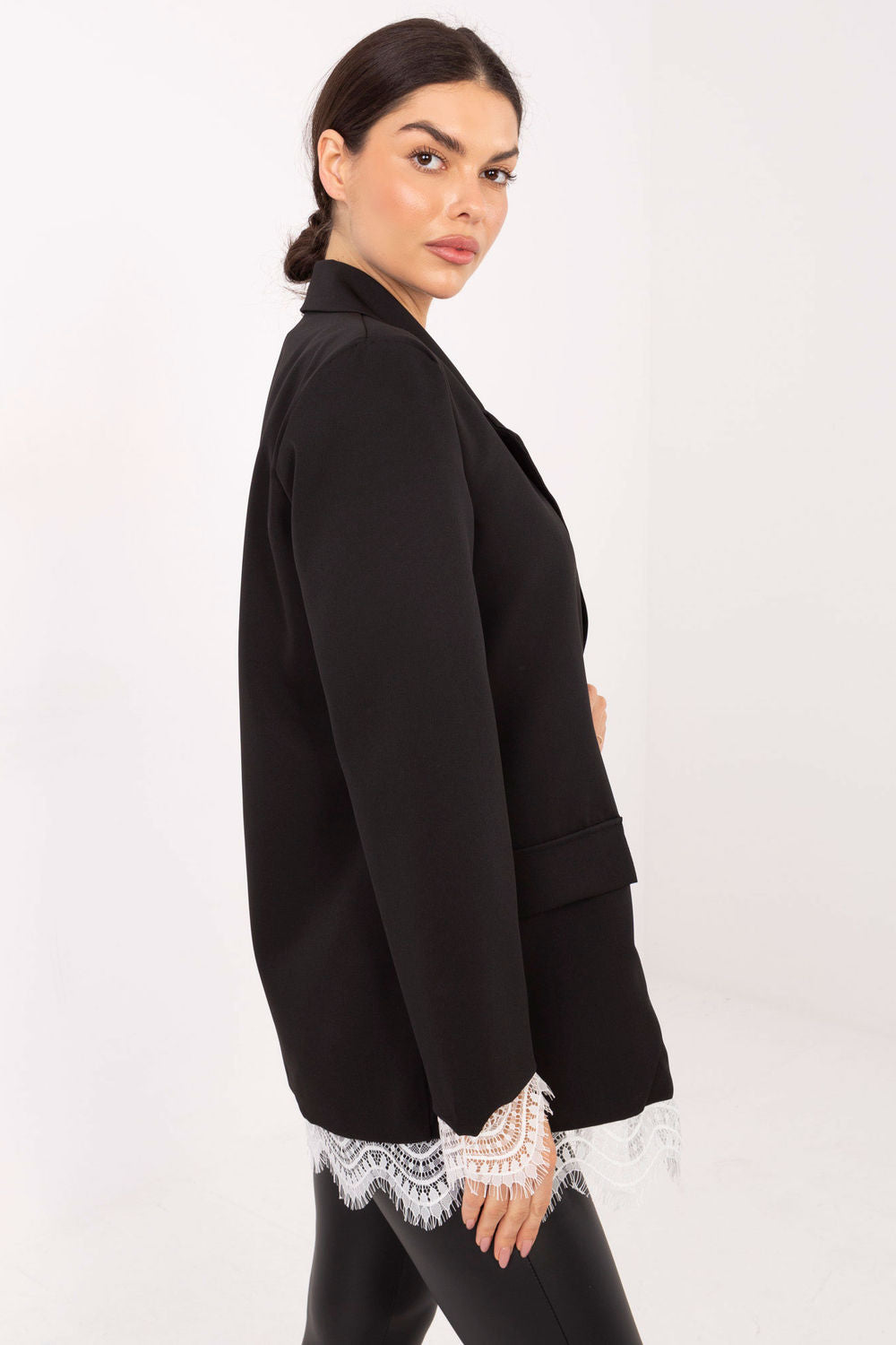 Italy Moda Black Polyester Lace Long Sleeve Jacket - view 3