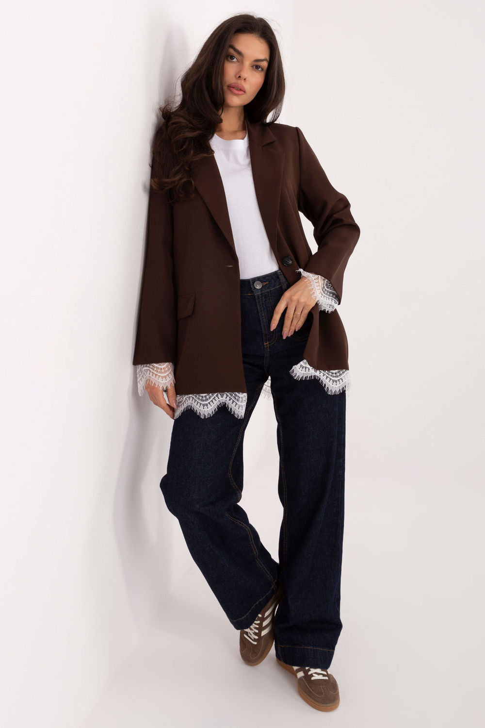 Italy Moda Dark Brown Lace Long Sleeve Jacket - view 2
