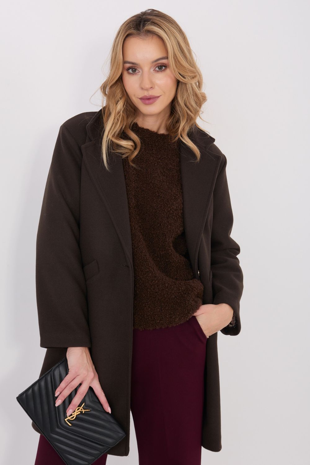 Italy Moda Dark Brown Long Sleeve Coat - view 4