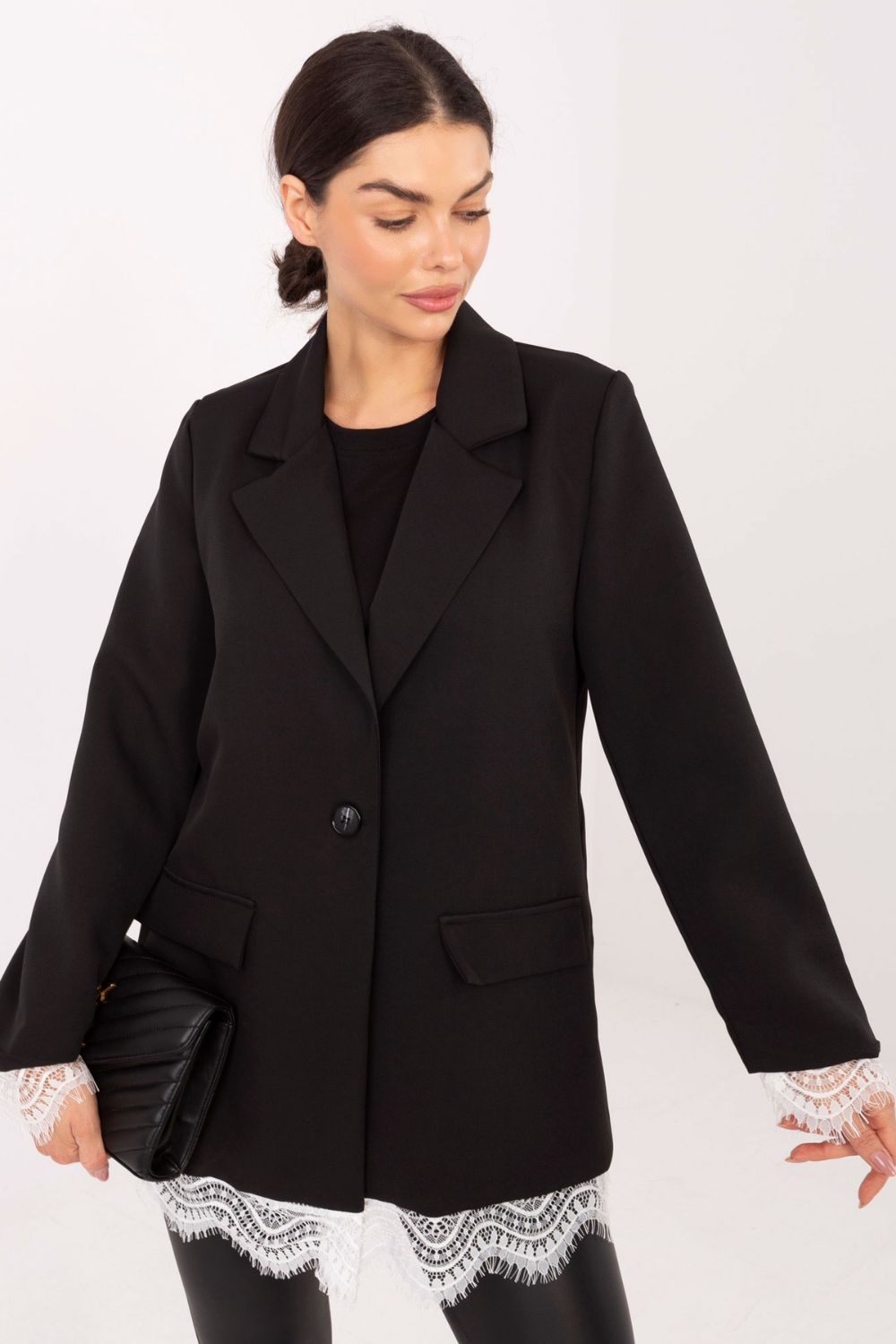 Italy Moda Black Polyester Lace Long Sleeve Jacket - view 4