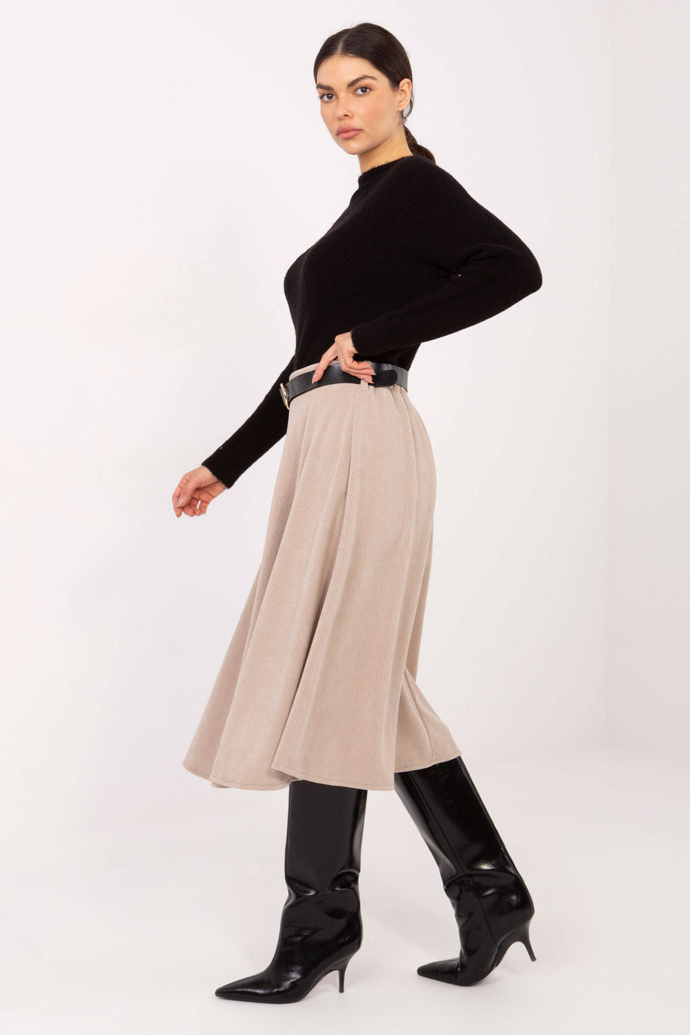 Rue Paris Beige Knitted Flared Skirt - view 2