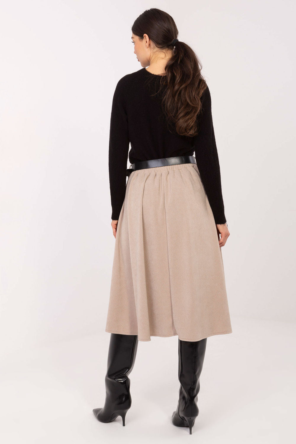 Rue Paris Beige Knitted Flared Skirt - view 3