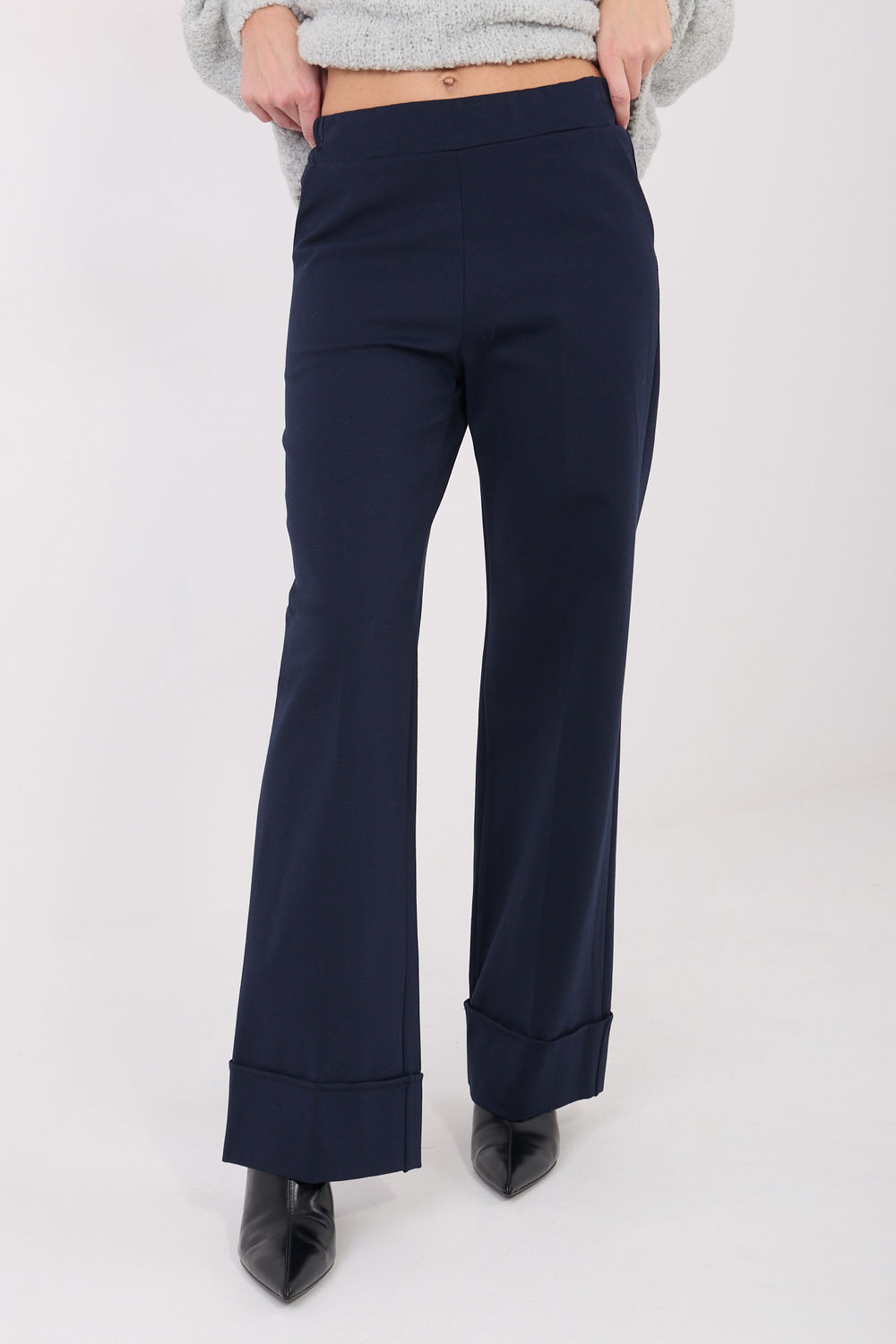 Rue Paris Navy Wide Leg High Waisted Trousers