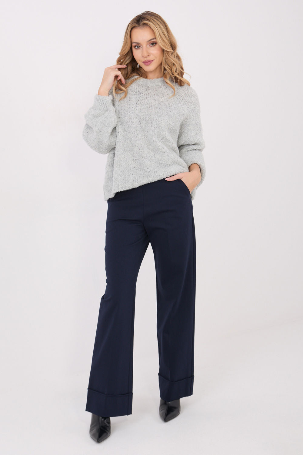 Rue Paris Navy Wide Leg High Waisted Trousers - view 2