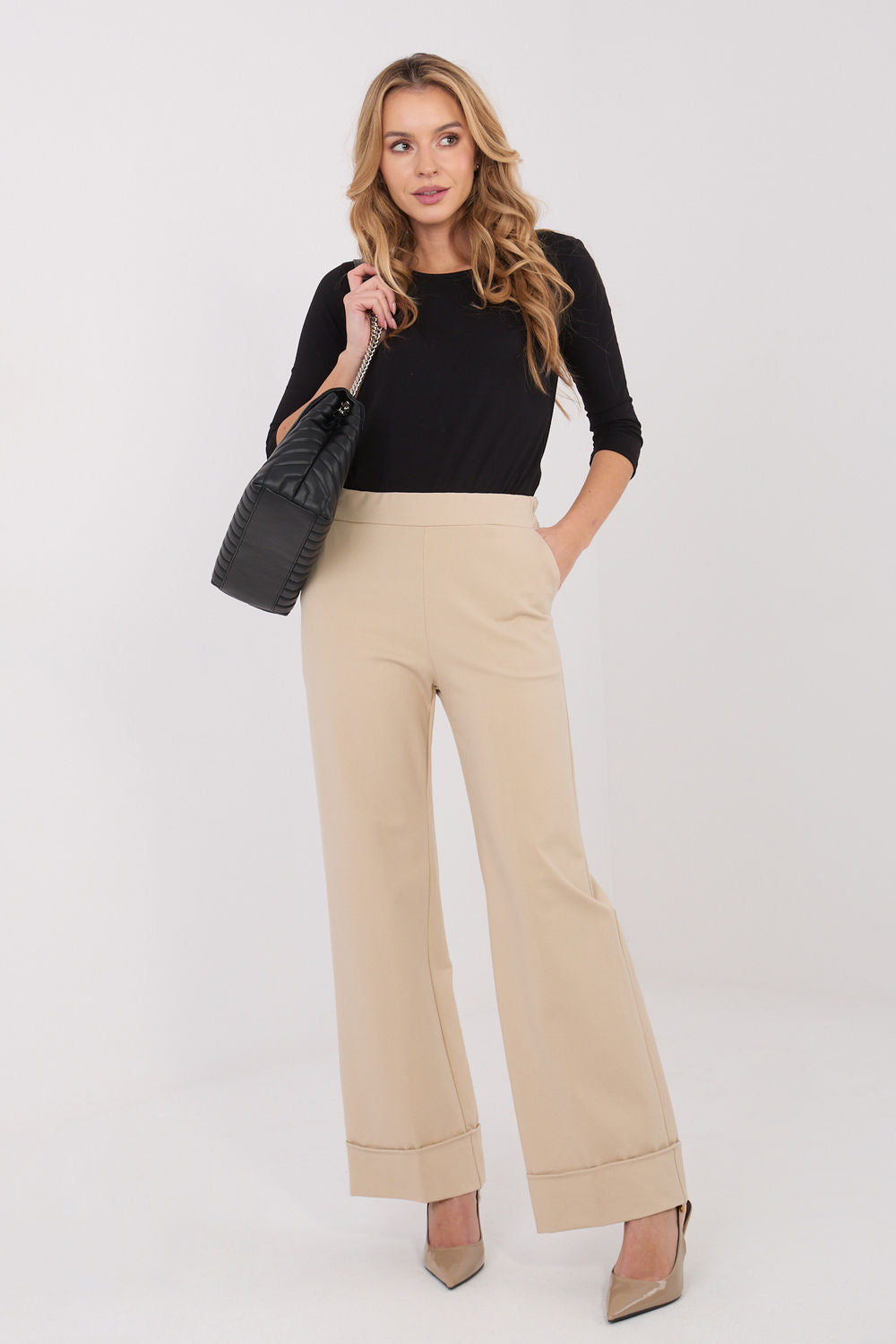 Rue Paris Beige Wide Leg High Waisted Trousers - view 2