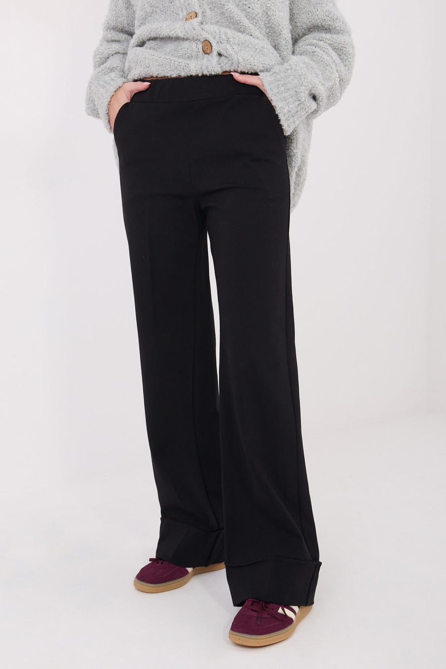 Rue Paris Black Wide Leg High Waisted Trousers
