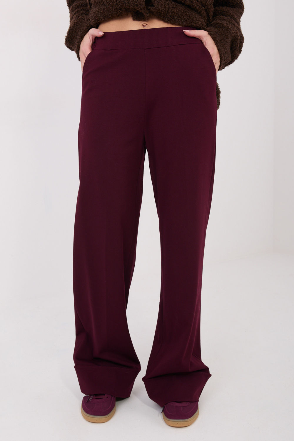 Rue Paris Burgundy Wide Leg High Waisted Trousers