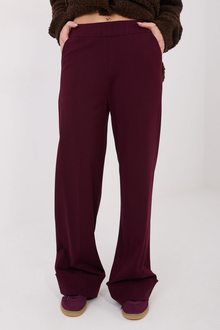 Rue Paris Burgundy Wide Leg High Waisted Trousers
