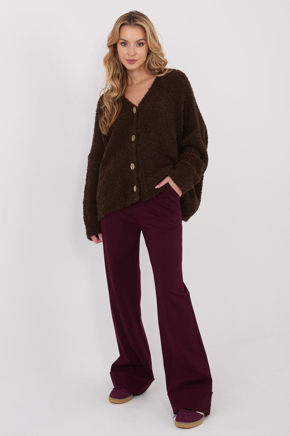 Rue Paris Burgundy Wide Leg High Waisted Trousers - view 2