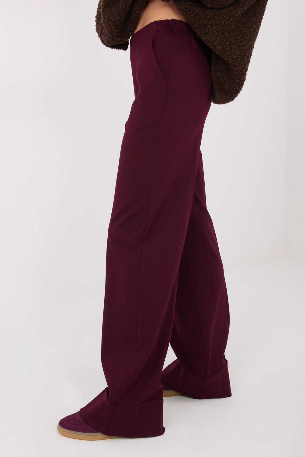 Rue Paris Burgundy Wide Leg High Waisted Trousers - view 3