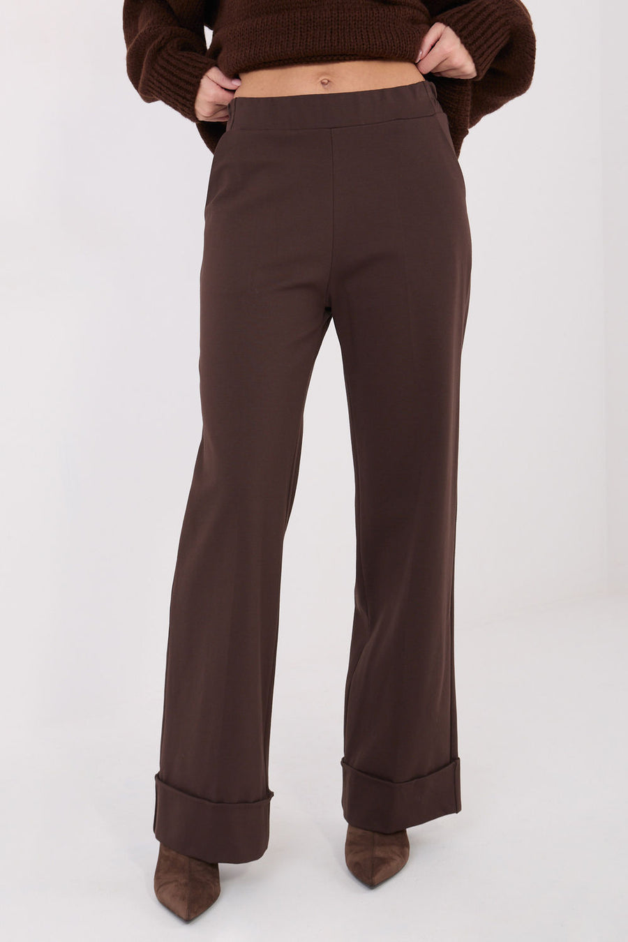 Rue Paris Dark Brown Wide Leg High Waisted Trousers