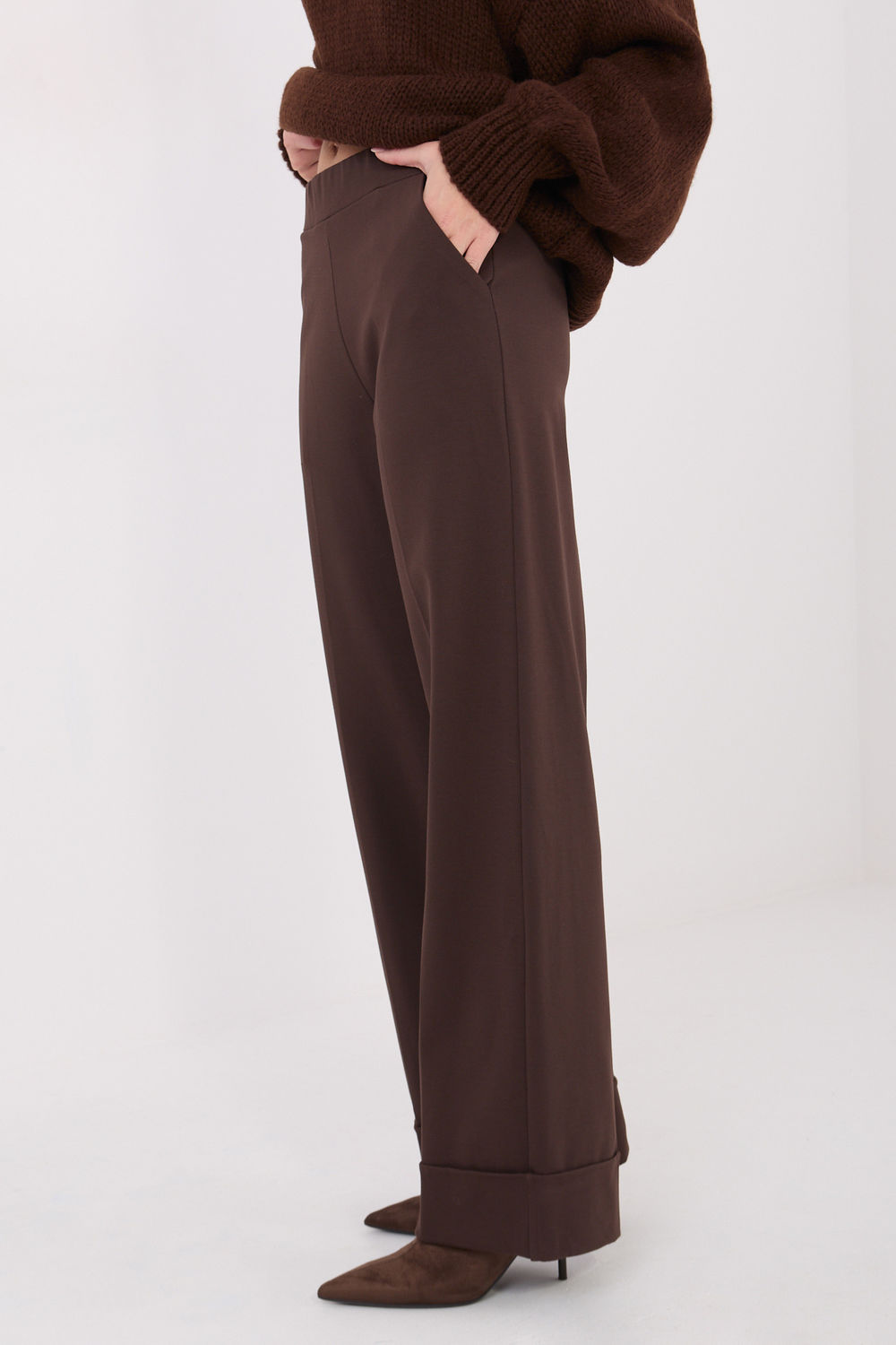 Rue Paris Dark Brown Wide Leg High Waisted Trousers - view 2