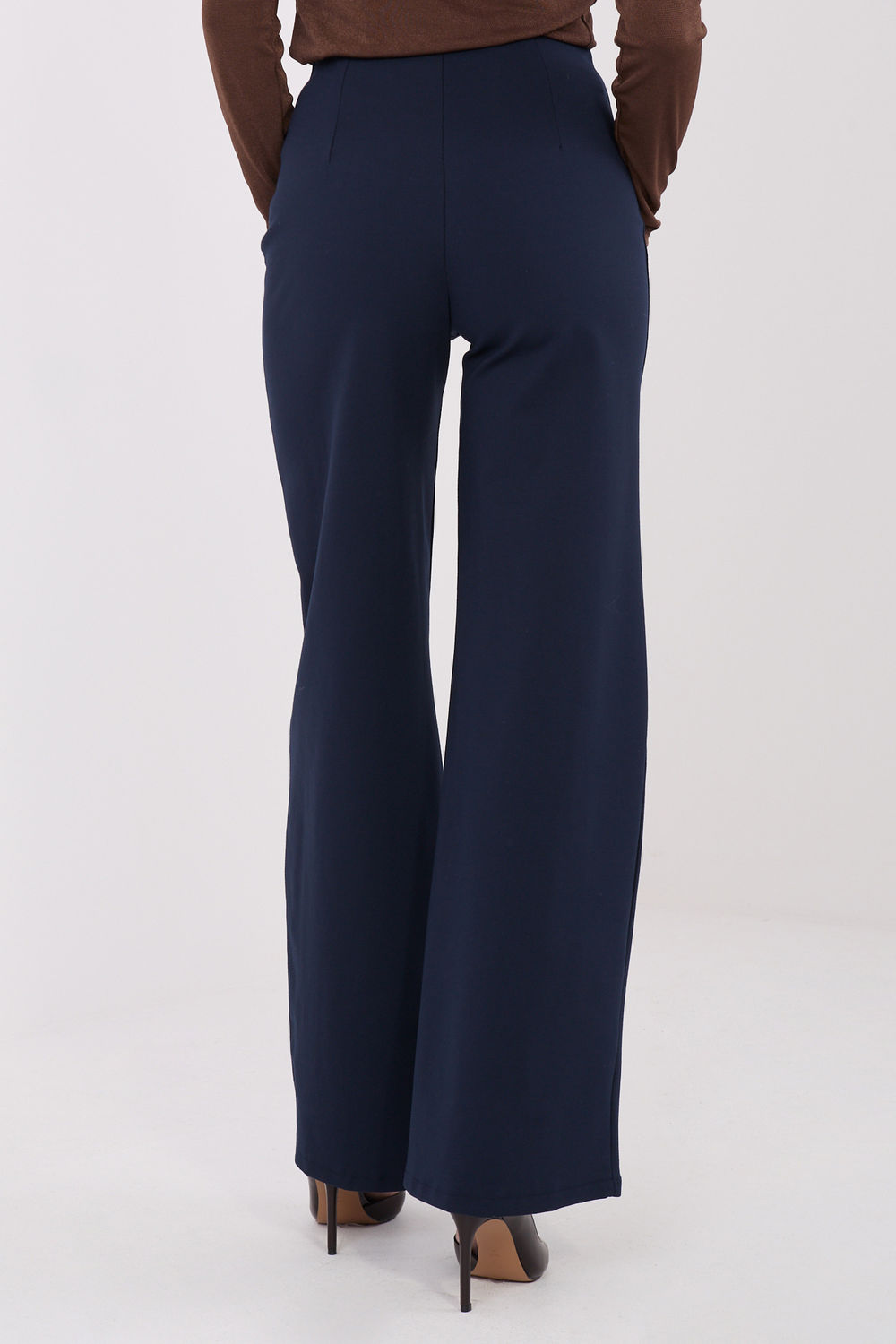Rue Paris Navy Viscose Wide Leg High Waisted Trousers - view 3