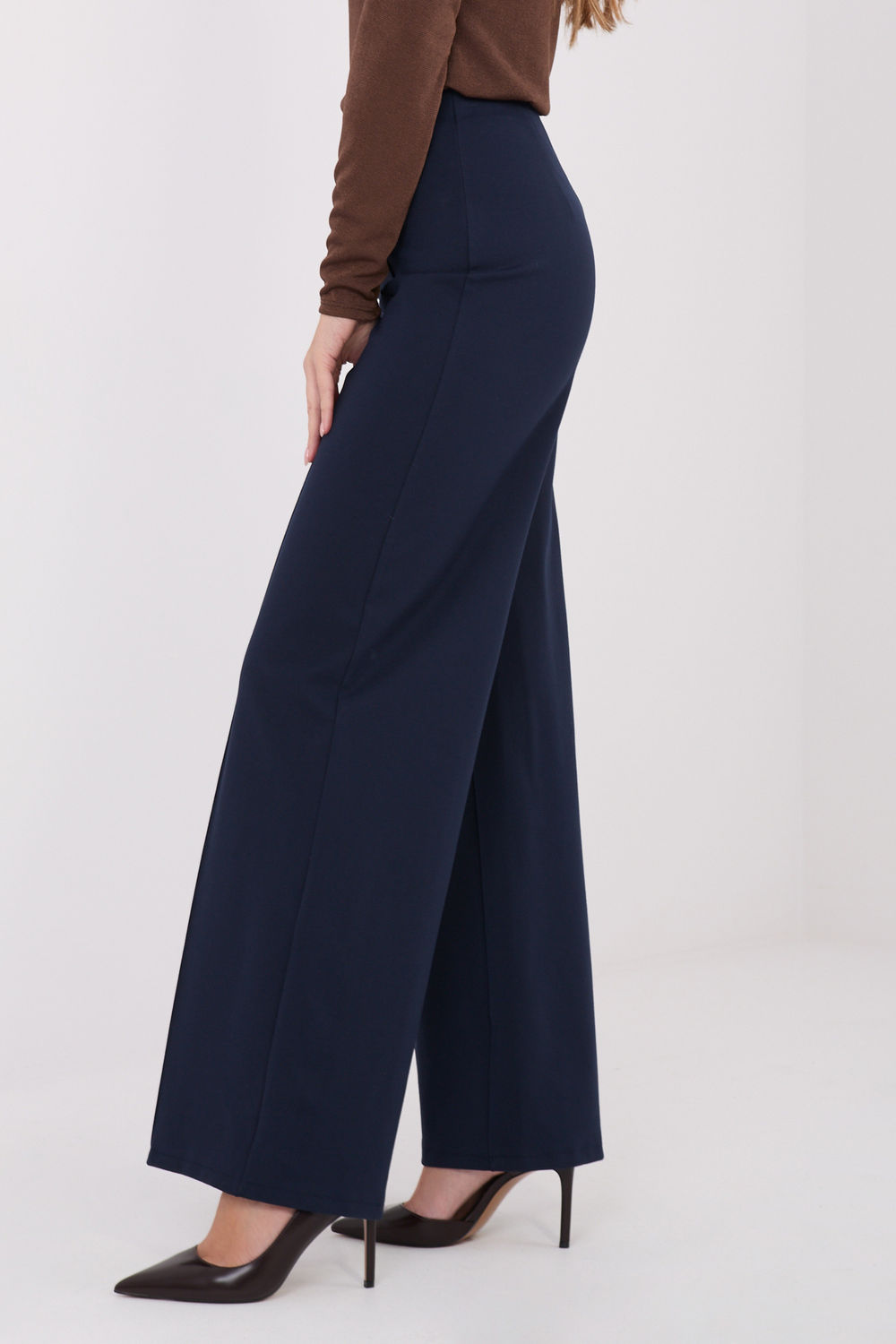 Rue Paris Navy Viscose Wide Leg High Waisted Trousers - view 4
