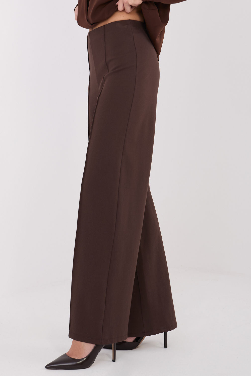 Rue Paris Dark Brown Viscose Wide Leg High Waisted Trousers - view 2