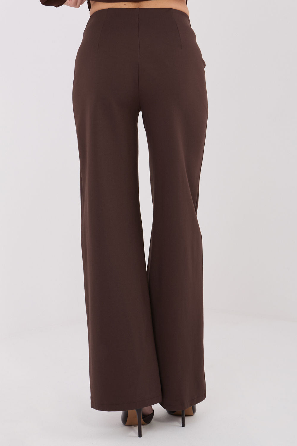 Rue Paris Dark Brown Viscose Wide Leg High Waisted Trousers - view 3
