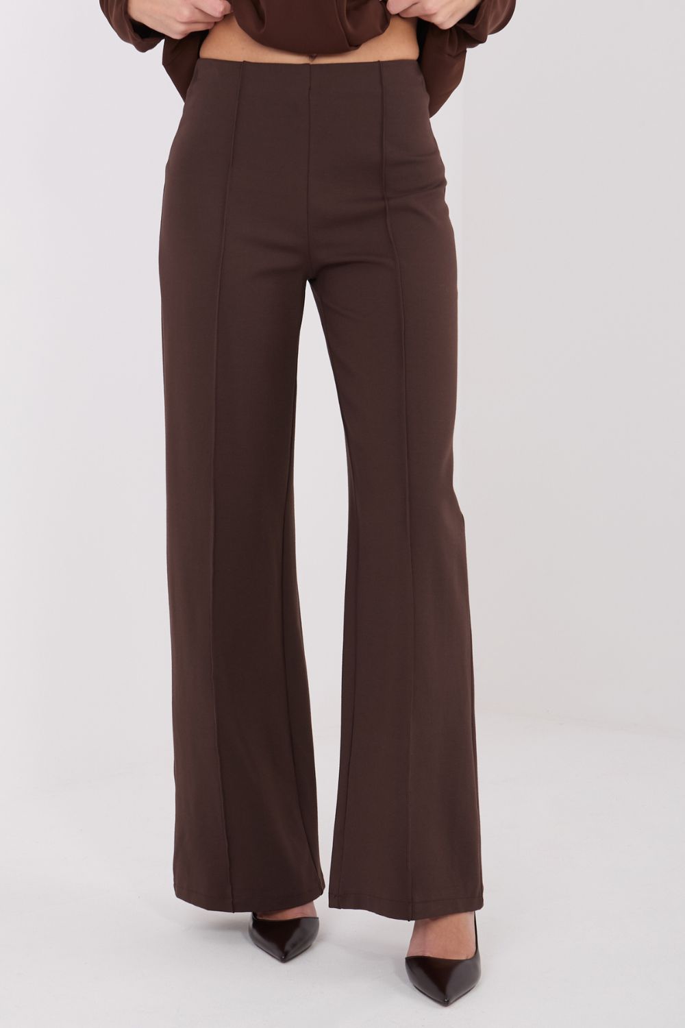 Rue Paris Dark Brown Viscose Wide Leg High Waisted Trousers - view 4