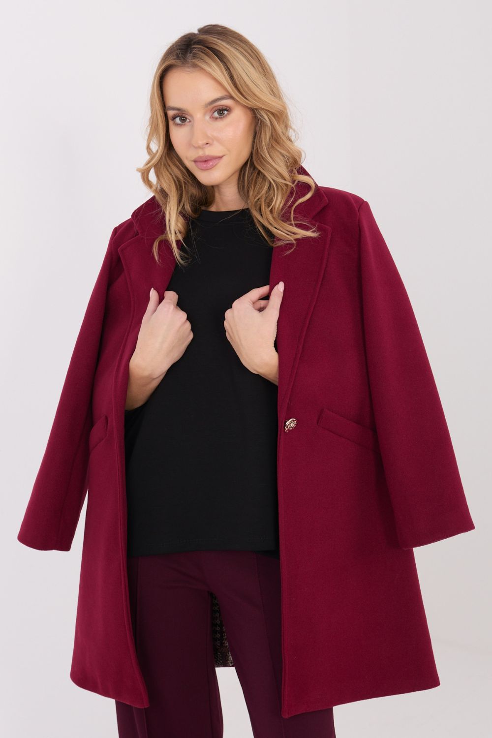Italy Moda Burgundy Long Sleeve Coat - view 4