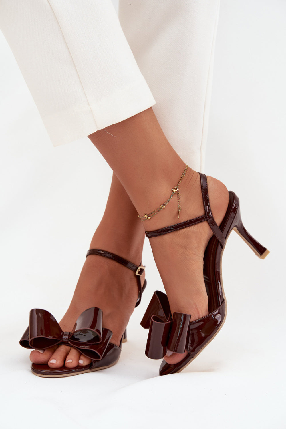 Step In Style Noliva Chocolate Faux Leather Heeled Sandals