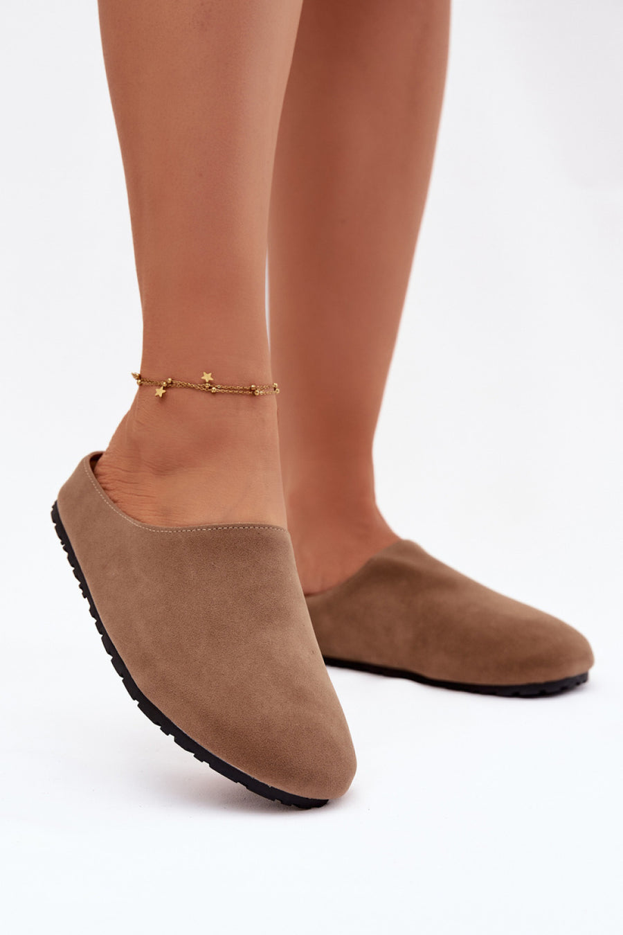 Step In Style Kalvess Khaki Faux Suede Warm Lined Slippers