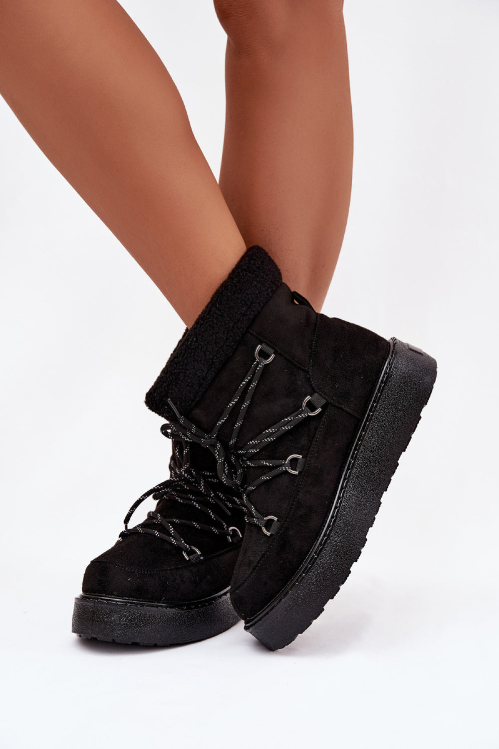 Step In Style Roselya Black Faux Suede Platform Snow Boots