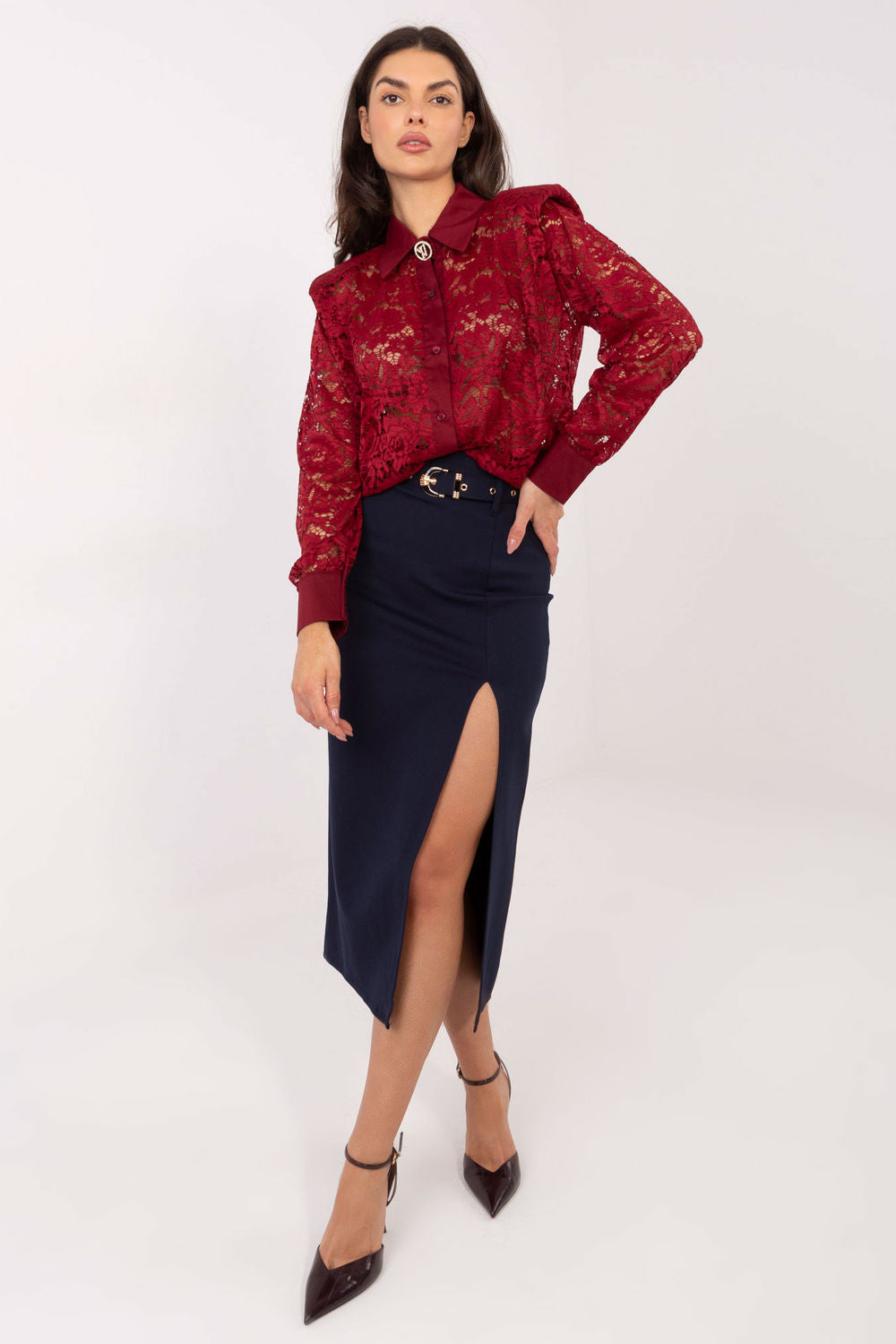 Italy Moda Burgundy Lace Long Sleeve Top - view 2