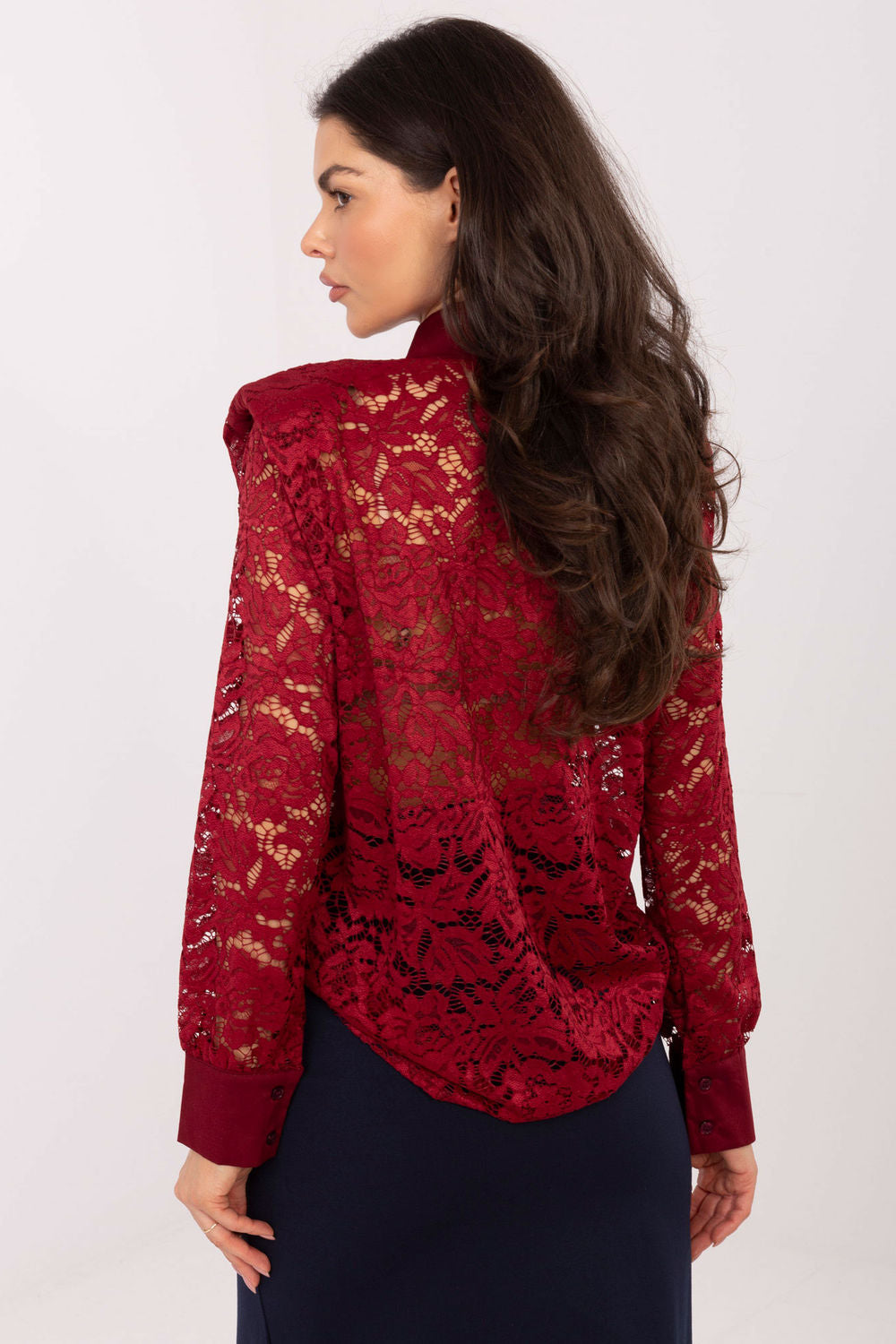 Italy Moda Burgundy Lace Long Sleeve Top - view 3