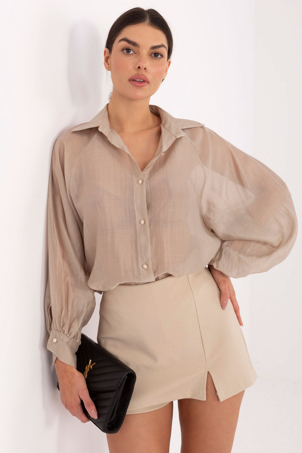 Italy Moda Beige Wide Leg High Waisted Skort