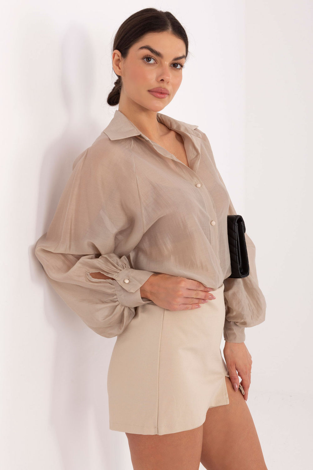 Italy Moda Beige Wide Leg High Waisted Skort - view 2