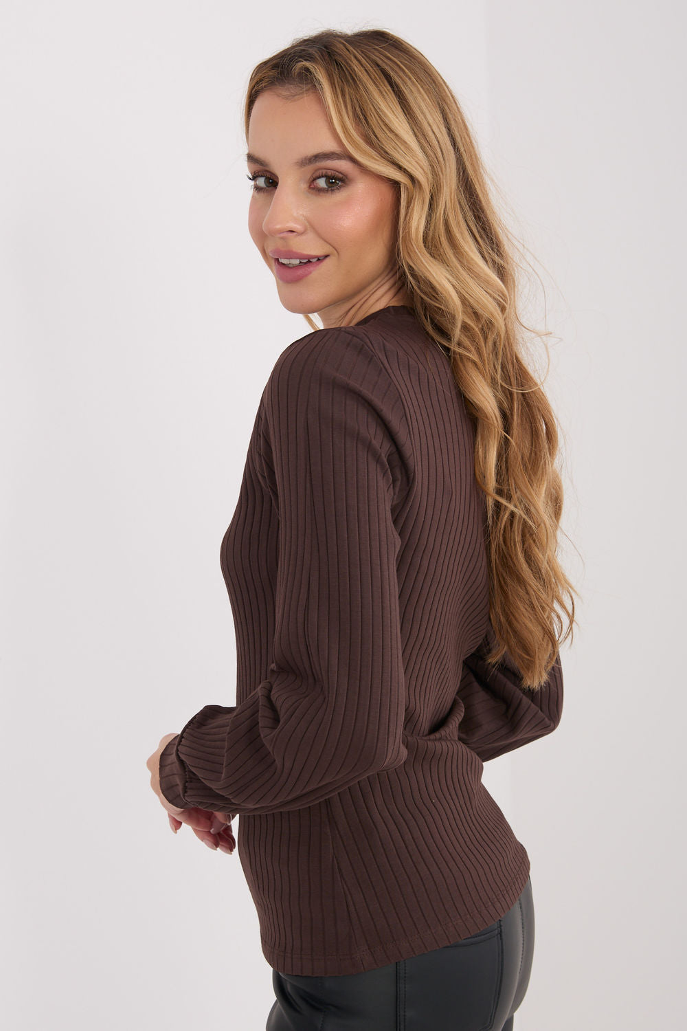 Rue Paris Dark Brown Puff Sleeve Cotton Blouse - view 3