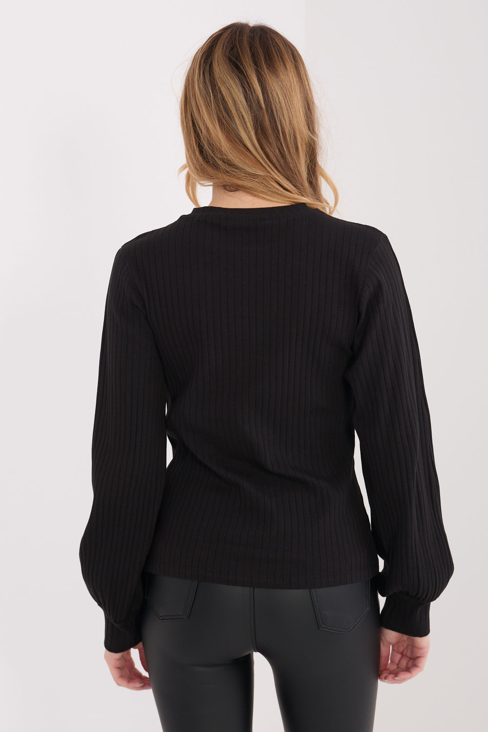Rue Paris Black Striped Puff Sleeve Blouse - view 3