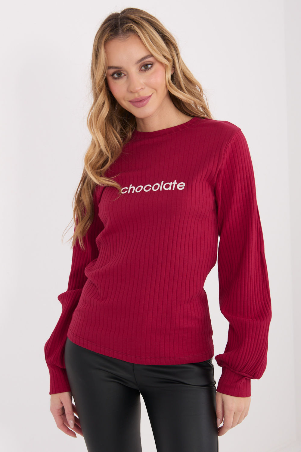 Rue Paris Burgundy Puff Sleeve Cotton Blouse
